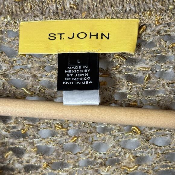 St. John Open Knit Poncho Sweater Wool Blend Gold Accent Women’s L - Picture 2 of 7